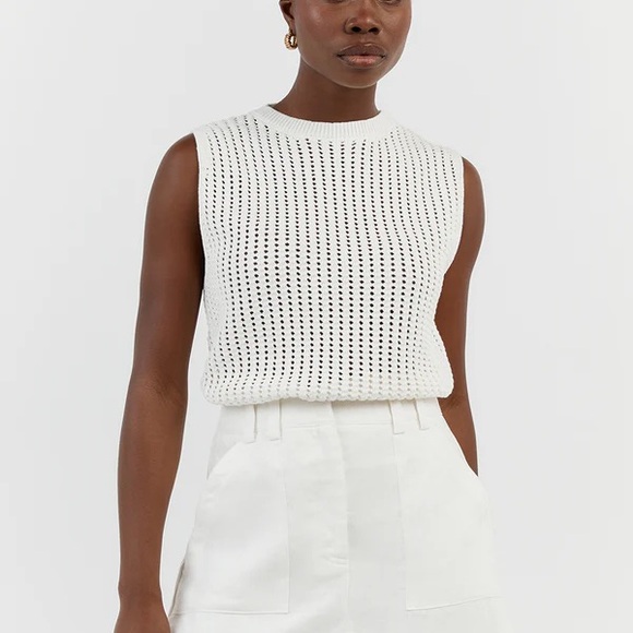 DISSH denny crochet open knit tank top off white 100% cotton NWT size L - Picture 2 of 11